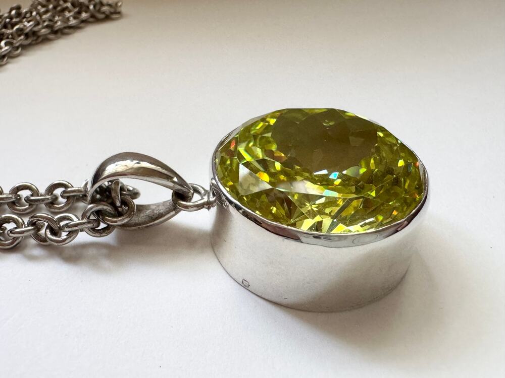 Long Handmade Chain Chartreuse Round Lab Gemstone Heavy Sterling 925 Silver 26"